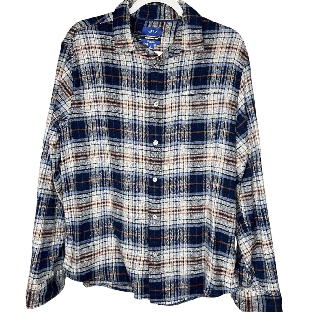 Plaid Flannel Shirt‎ Mens Large Blue Long Sleeve Button Up Casual Apt. 9